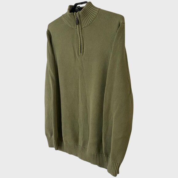 L.L. Bean Cotton-Knit Quarter-Zip Sweater Olive Men's XLT Long-Sleeve Pullover - Picture 2 of 10